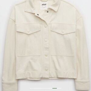Aerie Cream Jean Jacket Cropped Boxy Fit